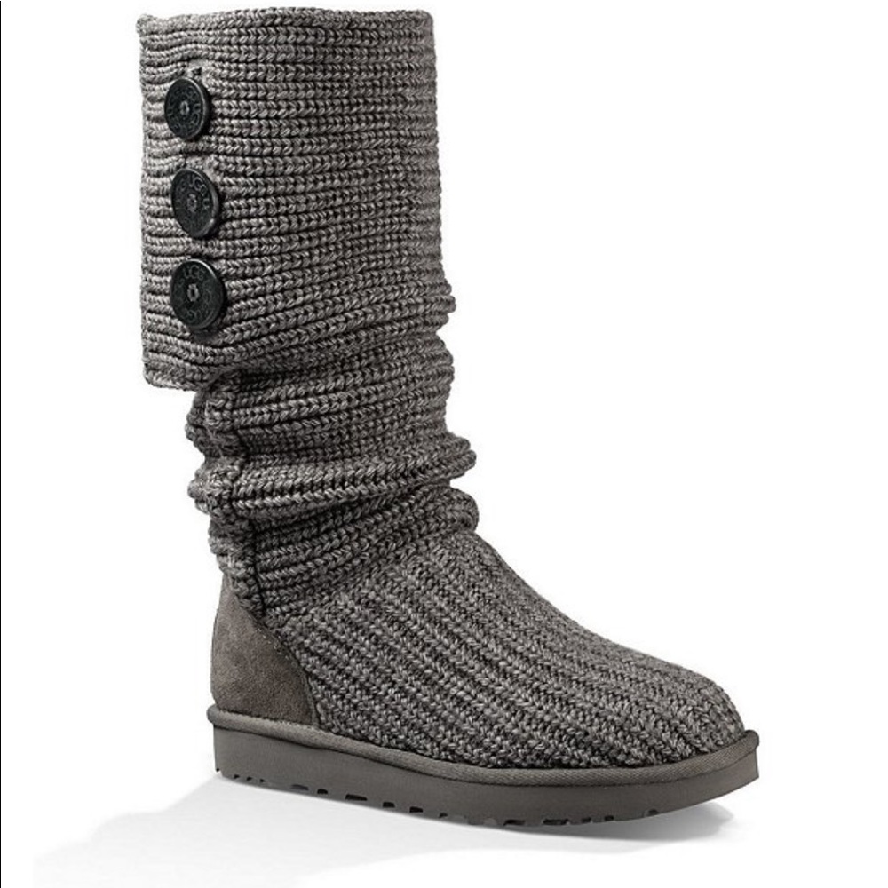 Grey Sweater Ugg Boots with Tan Buttons